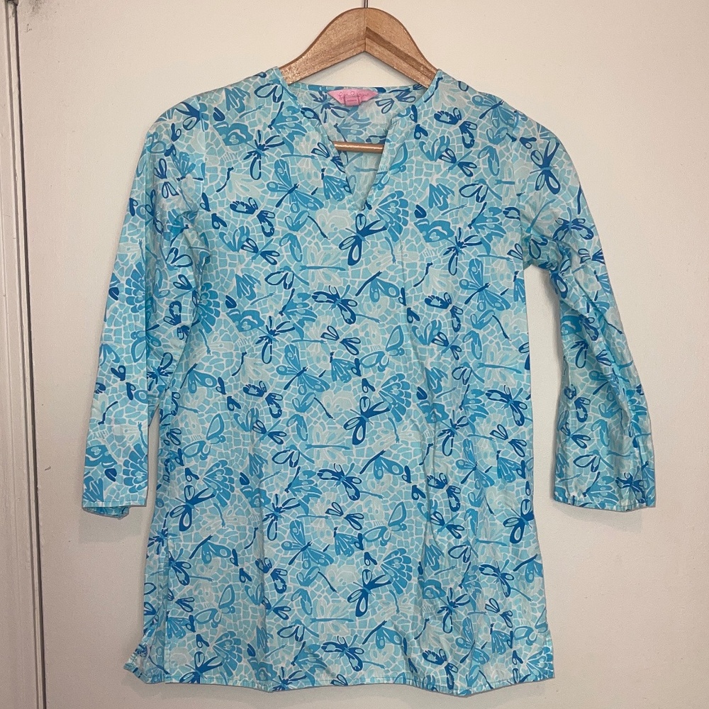 Lilly Pulitzer Girls Blue and White Dragonfly Print Tunic Top / Swimsuit Coverup